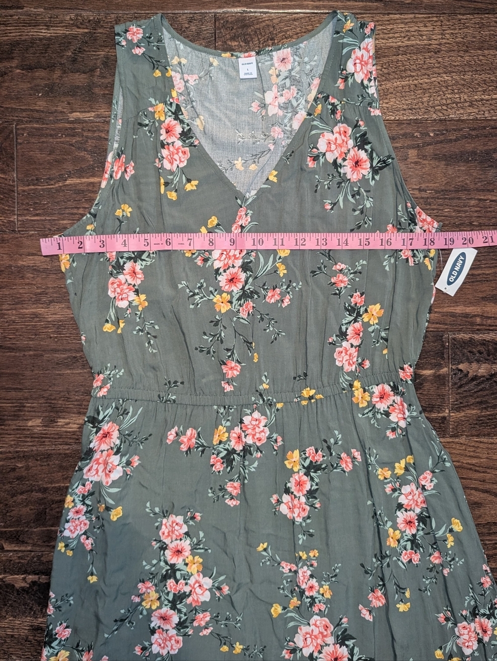 NWT Old Navy Mid Length Dress Green Floral Print V Neckline - Picture 8 of 9